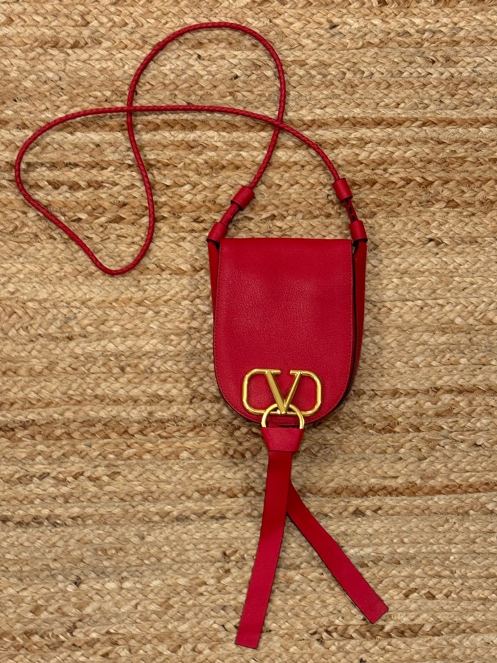 Valentino Red Leather Crossbody with Gold VLogo